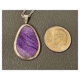 Zuni Sterling Silver Necklace with Purple Stone Pendant