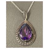 Sterling Silver Amethyst Pendant Necklace ATI 925