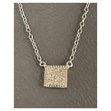 Sterling Silver Necklace with Square Pendant 925 Set w/ Clear Stones