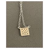 Sterling Silver Necklace with Square Pendant 925 Set w/ Clear Stones