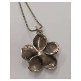Sterling Silver Flower Pendant Necklace with Pearl