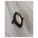 Vintage Marquise Mother of Pearl Sterling Silver Ring