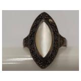 Vintage Marquise Mother of Pearl Sterling Silver Ring