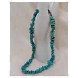 Vintage Turquoise Chip Bead Necklace With Sterling Silver
