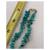 Vintage Turquoise Chip Bead Necklace With Sterling Silver