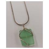 Elegant Sea Foam Green Glass Pendant with 925 Sterling Silver