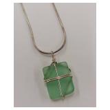Elegant Sea Foam Green Glass Pendant with 925 Sterling Silver