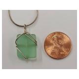 Elegant Sea Foam Green Glass Pendant with 925 Sterling Silver