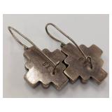 Vintage 925 Silver Turquoise Coral Inlay Earrings