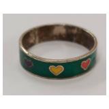 Vintage Mexico Sterling Silver Ring with Colorful Heart inlay