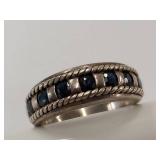 Elegant Silver Band with Blue Stones Ring