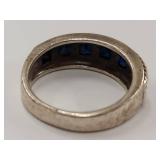 Elegant Silver Band with Blue Stones Ring