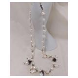 Sterling Silver Pearl Necklace Adored with Rhinestones