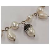 Sterling Silver Pearl Necklace Adored with Rhinestones