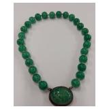 Vintage Green Bead Necklace with Central Pendant