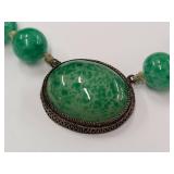 Vintage Green Bead Necklace with Central Pendant