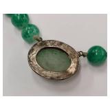 Vintage Green Bead Necklace with Central Pendant
