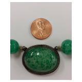 Vintage Green Bead Necklace with Central Pendant