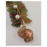 Huge Statement Multicolor Glass Leaf Bead Necklace with Elephant Pendant