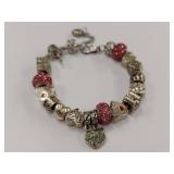 Silver-Tone Charming Heart Pandora Style Bracelet