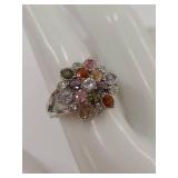 Multicolored CZ Gemstone Floral Ring