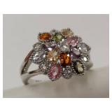 Multicolored CZ Gemstone Floral Ring