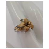 Gold-Tone Flower Design Ring with Sterling Silver Band