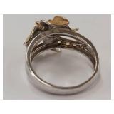 Gold-Tone Flower Design Ring with Sterling Silver Band