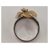 Gold-Tone Flower Design Ring with Sterling Silver Band