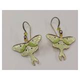 Sterling Silver Luna Moth Design Enamel Earrings