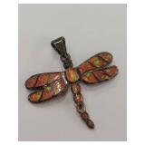 Sterling Silver Dragonfly Pendant with Opal Inlays