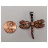 Sterling Silver Dragonfly Pendant with Opal Inlays