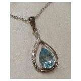 Sterling Silver Necklace with Genuine Blue Topaz Pendant