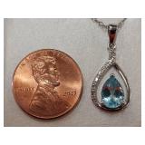 Sterling Silver Necklace with Genuine Blue Topaz Pendant