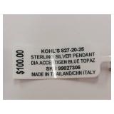 Sterling Silver Necklace with Genuine Blue Topaz Pendant