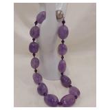 Large Amethyst Stone Necklace with Sterling Silver Clasp