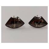 Sterling Silver Vintage Fan Shape Earrings Screw Back