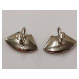 Sterling Silver Vintage Fan Shape Earrings Screw Back