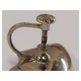 Sterling Silver Vintage Fan Shape Earrings Screw Back