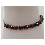 Sterling Silver Adjustable Bracelet with Red Garnet Gems