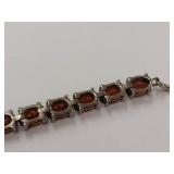 Sterling Silver Adjustable Bracelet with Red Garnet Gems