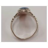 Vintage Blue Stone Ring with Intricate Sterling Silver Band