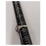 Vintage Blue Stone Ring with Intricate Sterling Silver Band