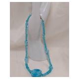 Turquoise Art Glass Bead Necklace with Sterling Silver Clasp