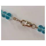 Turquoise Art Glass Bead Necklace with Sterling Silver Clasp