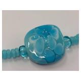 Turquoise Art Glass Bead Necklace with Sterling Silver Clasp
