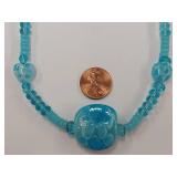 Turquoise Art Glass Bead Necklace with Sterling Silver Clasp