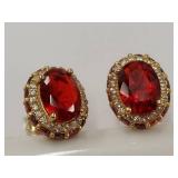 Gold-Tone Sterling Silver Red Gemstone Stud Earrings