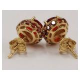 Gold-Tone Sterling Silver Red Gemstone Stud Earrings