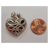 Sterling Silver Heart Pendant with Miniature CZ or Glass Gemstones